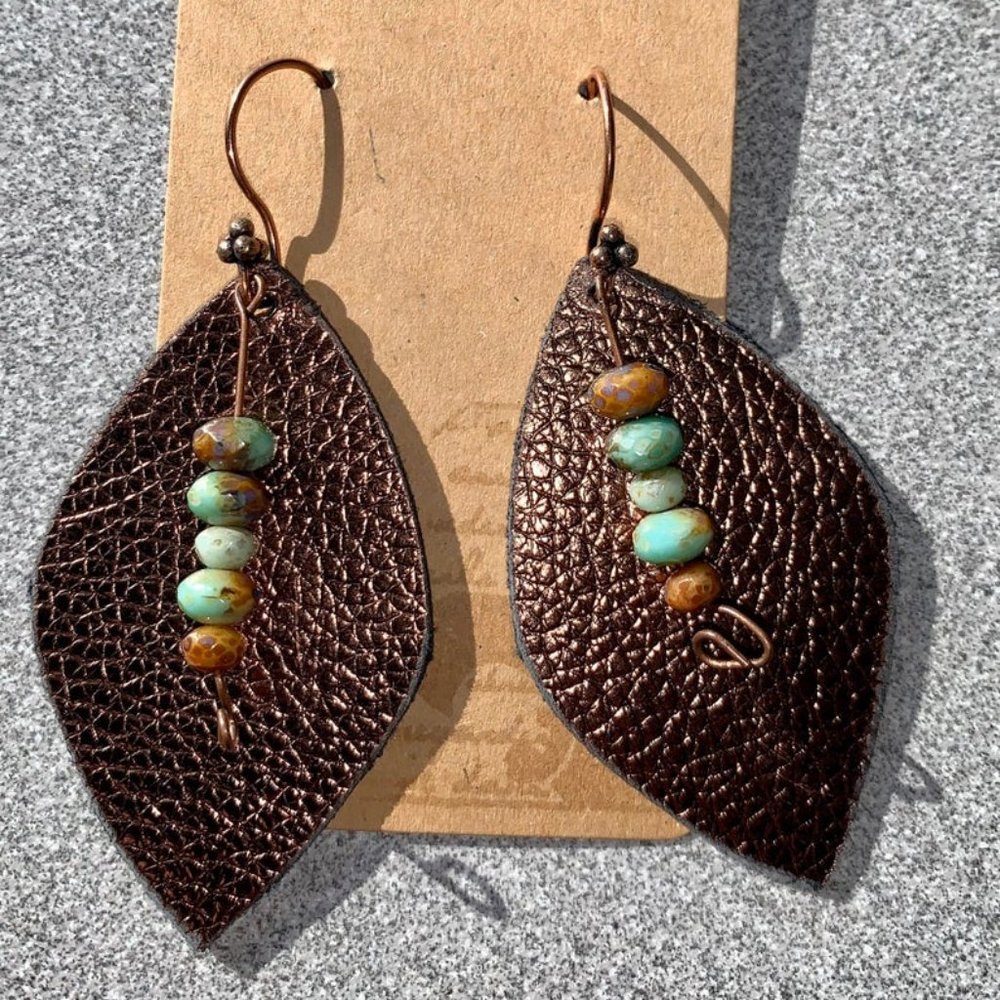 3 for $50 - "Verdigris" leather teardrop earrings
